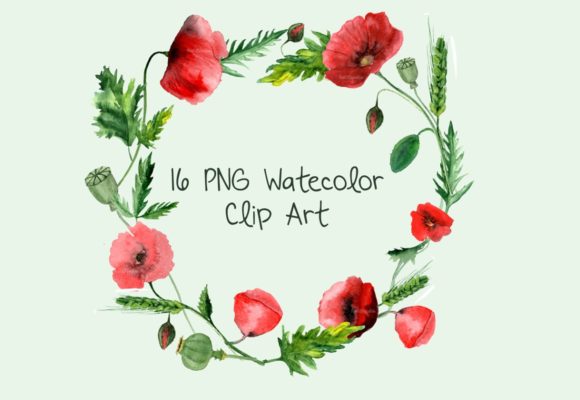 16 Watercolor Poppies Clip Art: A Versatile Illustration for Creative Branding