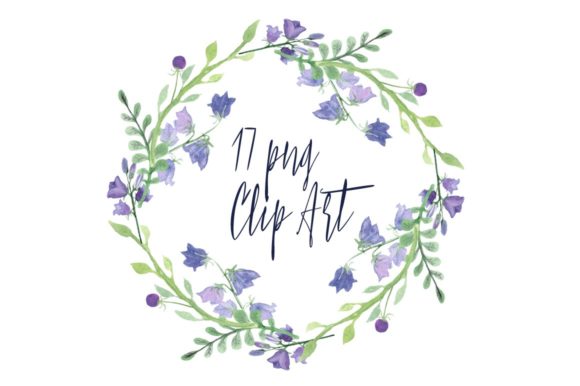 17 Watercolor Campanula Clip Art for Local Business Branding