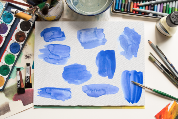 34 Blue Watercolor Splash Cliparts for Local Business Branding