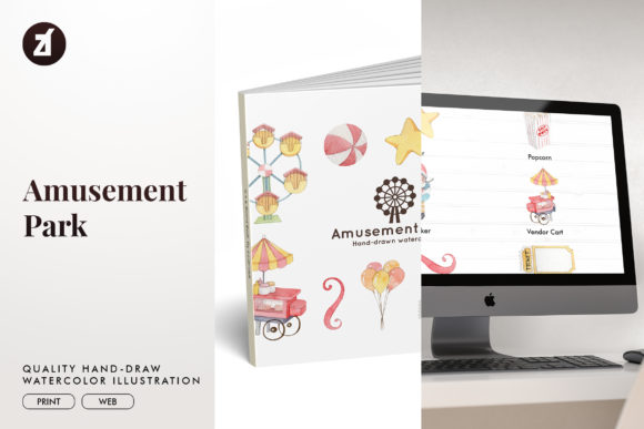 Amusement Park Watercolor Illustration for Vibrant Branding