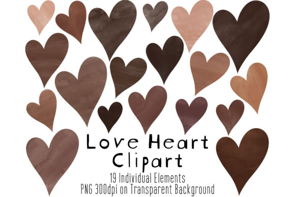 Brown Hearts Clip Art Watercolor Illustrations for Modern Branding