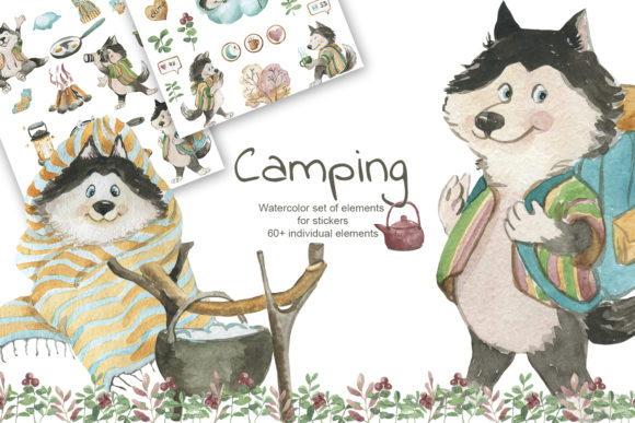 Camping Watercolor Illustrations for Branding and Marketing