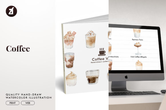 Coffee Set2 Watercolor Illustration for Local Business Branding