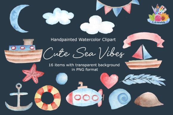 Cute Sea Vibes Watercolor Clipart: A Fresh Illustration for Creative Campaigns