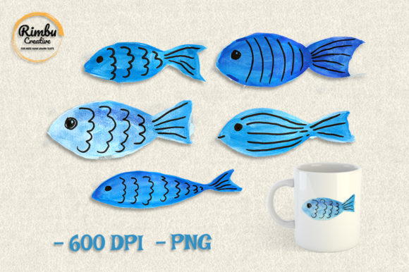 Fish Watercolor Clipart Doodle Animal for Handmade Projects