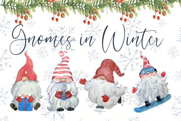 Gnomes in Winter Watercolor Clip Art Set: A Festive Illustration for Handmade Creations
