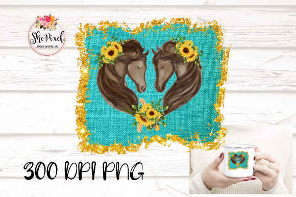 Horses Clipart Sunflowers Watercolor for Real Crafting Projects