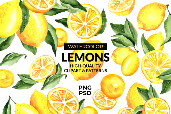 Lemon Watercolor Clipart Patterns: A Fresh Addition to Your Illustrations Collection