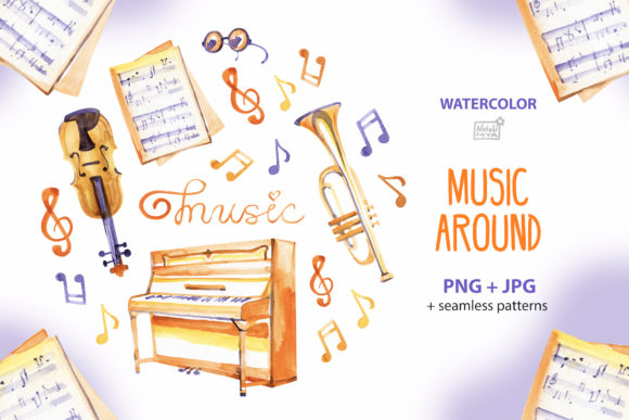 Music Around - Watercolor Cliparts: A Versatile Illustration for Creative Campaigns
