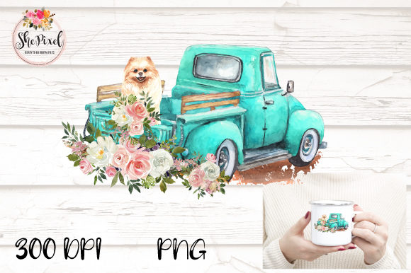 Pomeranian Vintage Truck Watercolor PNG: A Nostalgic Illustration for Local Branding