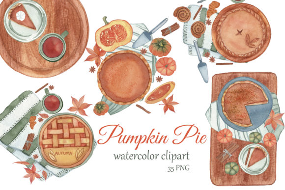 Pumpkin Pie Clipart Watercolor Fall: A Vibrant Illustration for Seasonal Content