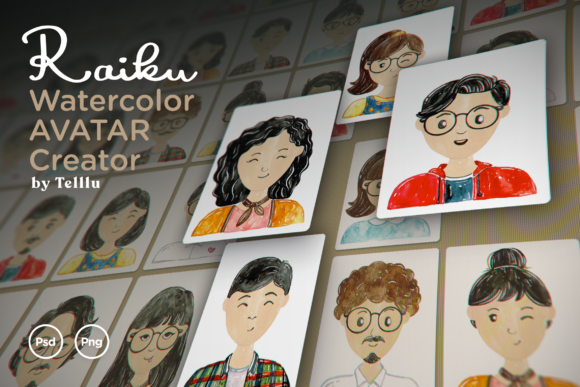 Raiku - Watercolor Avatar Creator: A Design Asset for Creative Branding and Illustrations
