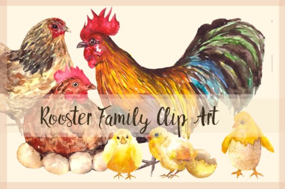 Rooster Family - Watercolor Clip Art for Handmade Projects