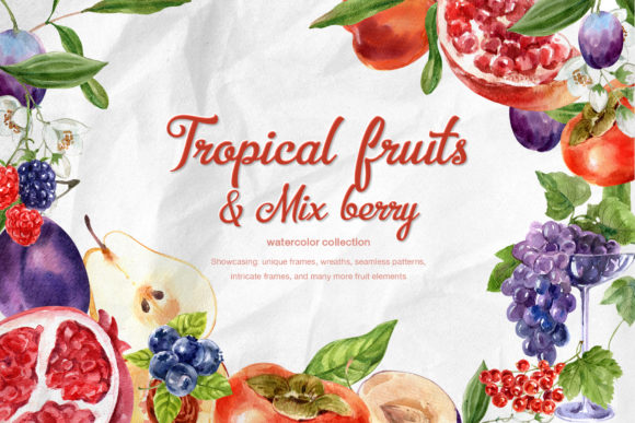 Tropical Fruits Mix-berry Watercolor: A Versatile Illustration for Creative Projects
