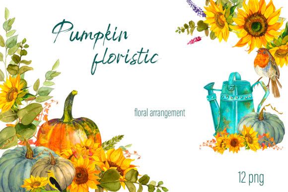 Watercolor Arrangement Sunflower Pumpkin Illustrations for Crafting