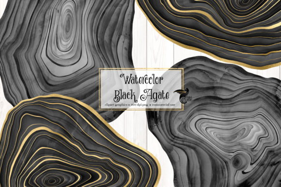 Watercolor Black Agate Clip Art for Creative Branding and Marketing