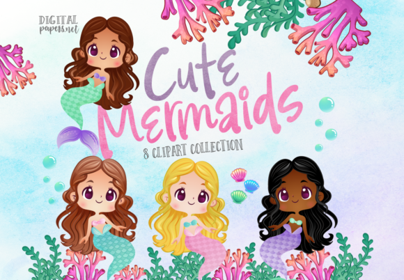 Watercolor Cute Mermaids: A Versatile Illustration for Modern Branding