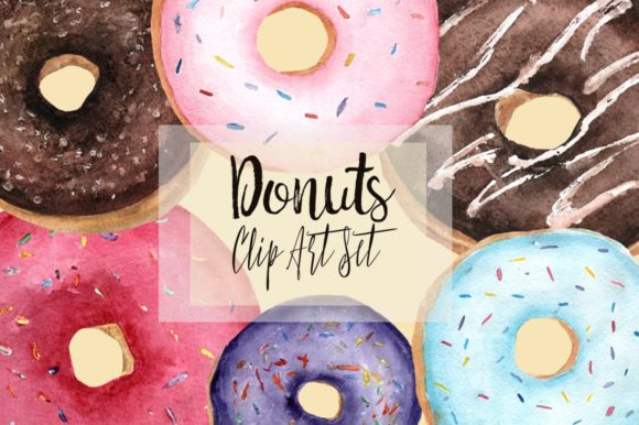Watercolor Donuts Clip Art Set Review for Commercial Illustrations