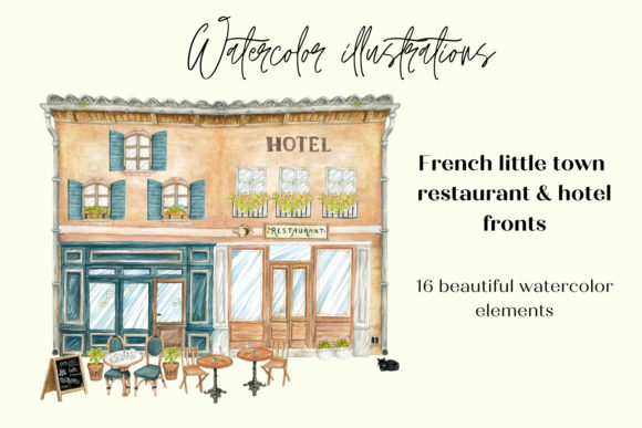 Watercolor French Restaurant Illustration for Commercial Use