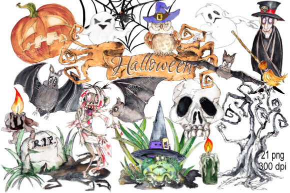 Watercolor Halloween Bundle: A Versatile Illustrations Set for Content Creators