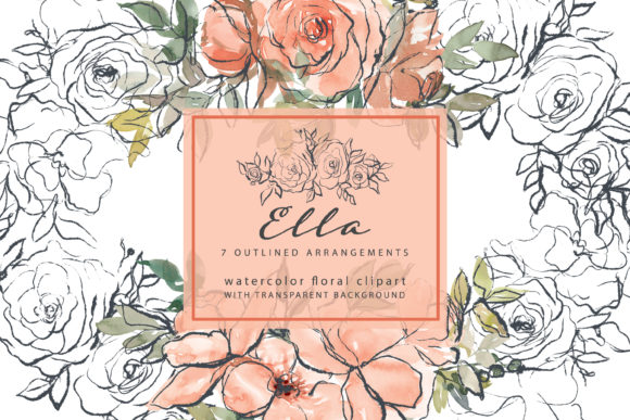 Watercolor Peach Outlined Floral Clipart: A Versatile Illustration for Local Business Branding