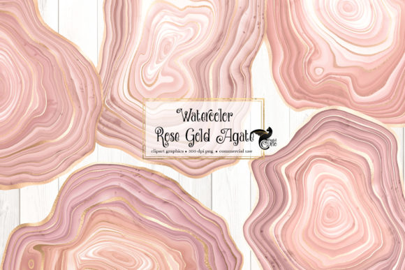 Watercolor Rose Gold Agate Clipart: A Versatile Illustration for Modern Branding