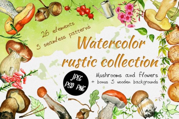 Watercolor Rustic Set with Mushrooms: A Versatile Illustration for Handmade Projects