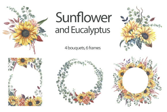 Watercolor Sunflower Wreaths and Bouquet: A Versatile Illustration for Creative Sellers
