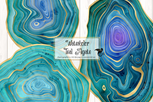 Watercolor Teal Agate Clipart: A Versatile Illustration for Crafters