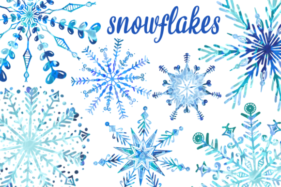 Winter Wonderland Watercolor Snowflakes Illustrations